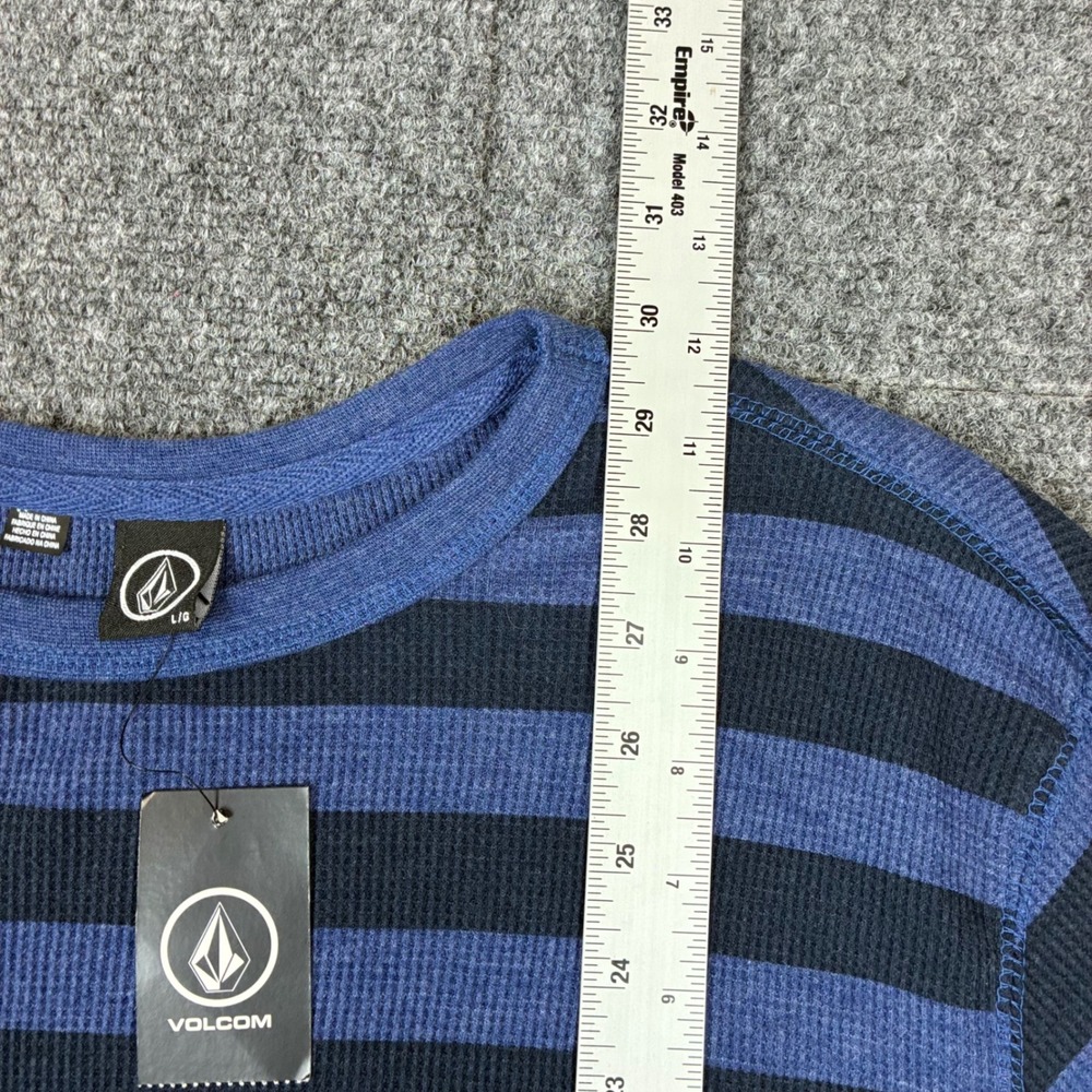 Volcom Mens Blue Striped Waffle Knit Thermal Long Sleeve Shirt Large New - Picture 5 of 8